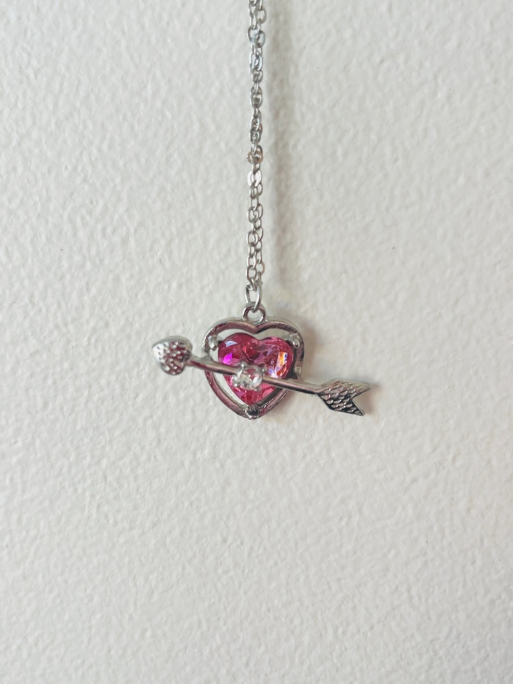 Pink Heart Arrow Pendant Necklace - Women Jewelry